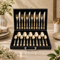 Floral Scroll Engraved Champagne Gold Cutlery Set – 24 Pcs
