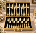 Floral Vine Engraved Gold Cutlery Set – 24 Pcs