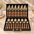 Royal Wood Champagne Gold Cutlery Set – 24 Pcs