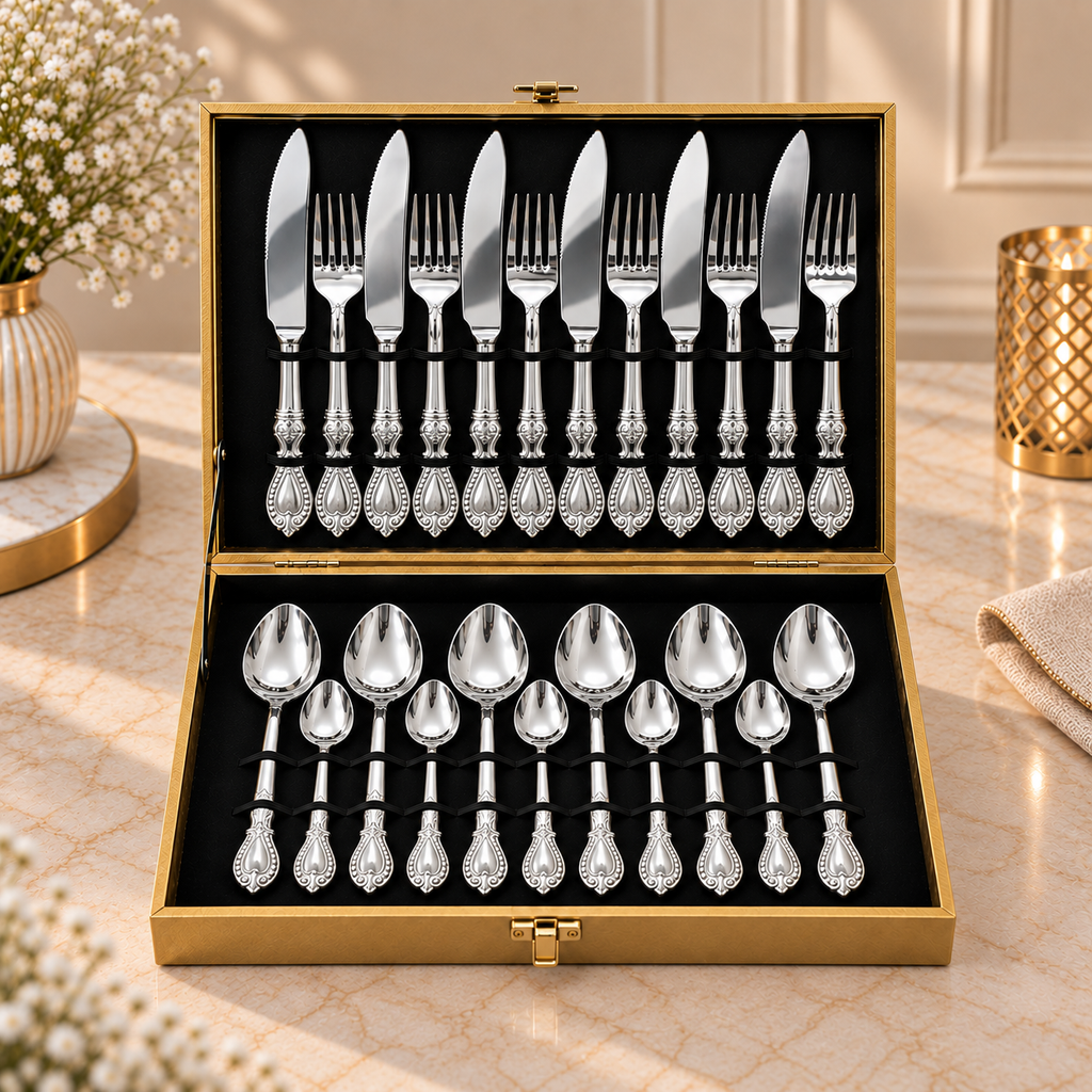 Paisley Royal Silver Cutlery Set – 24 Pcs