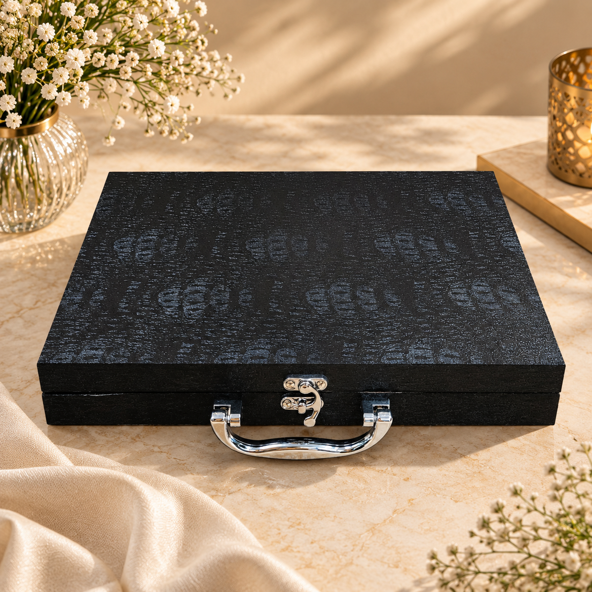 Floral Scroll Engraved Gold Cutlery Set – 24 Pcs