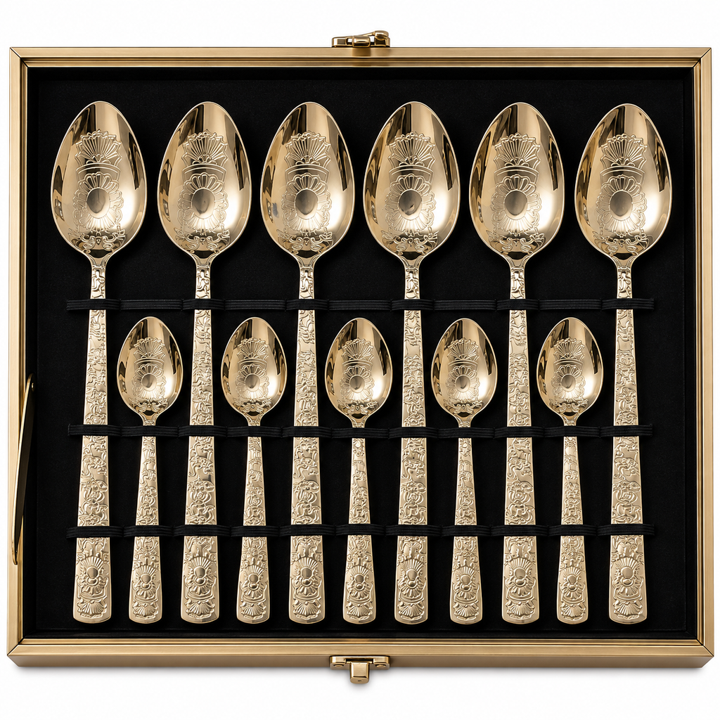 Royal Scrollwork Champagne Gold Cutlery Set – 24 Pcs