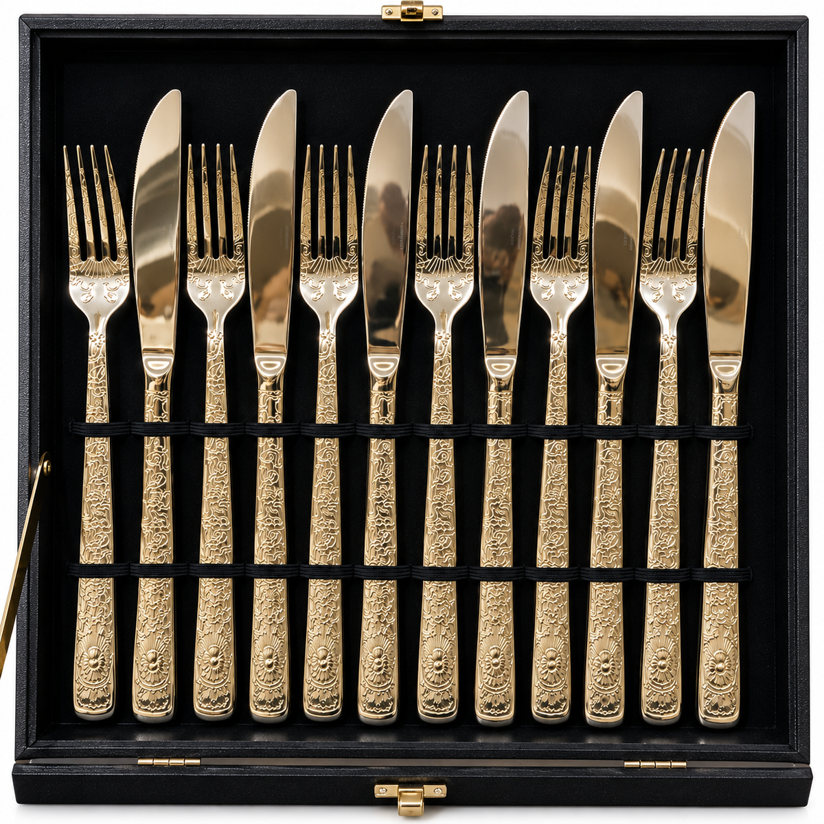 Royal Scrollwork Champagne Gold Cutlery Set – 24 Pcs
