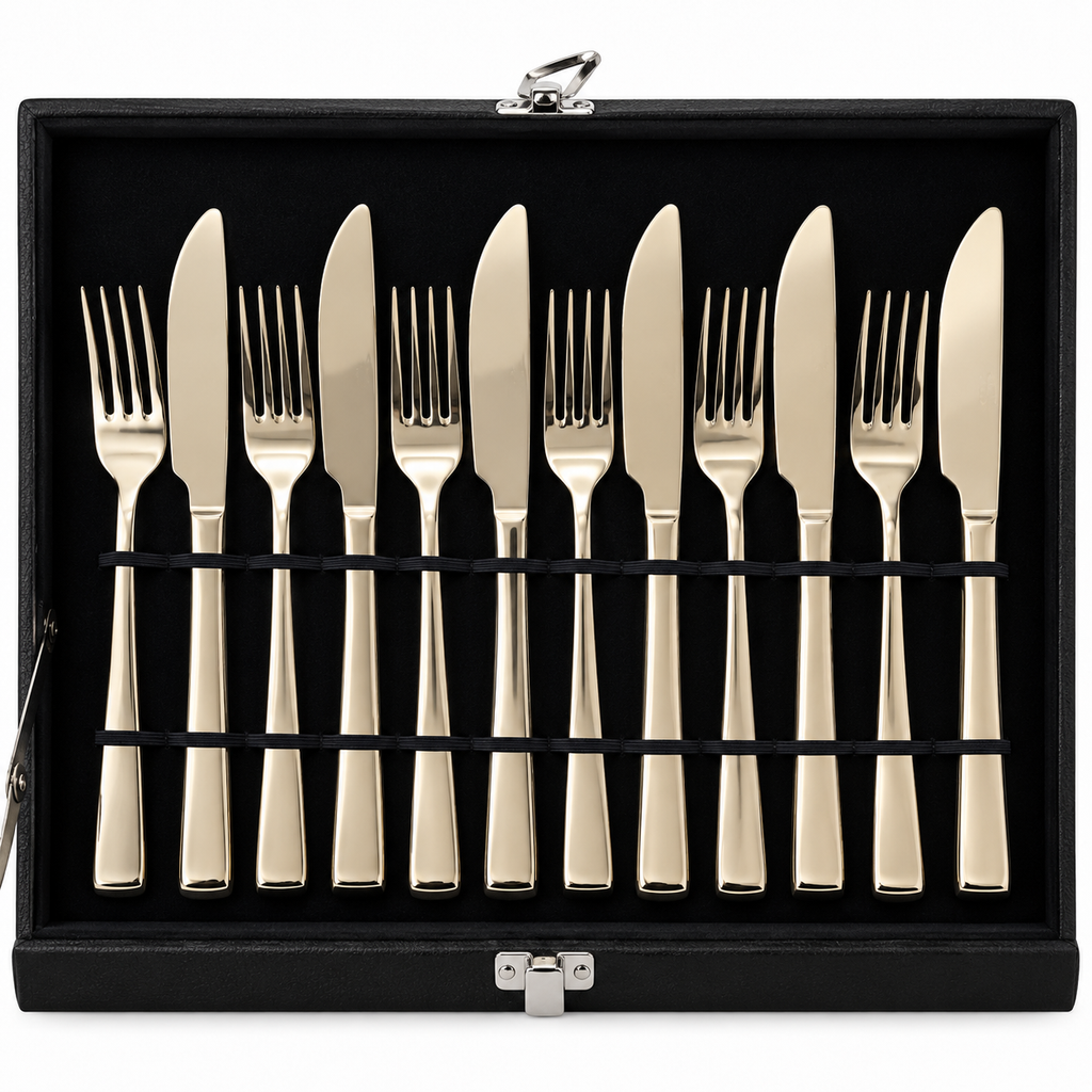 Classic Sleek Champagne Gold Cutlery Set – 24 Pcs