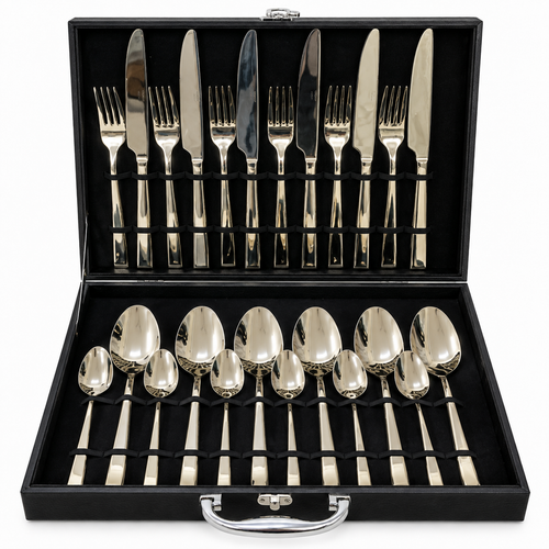 Classic Sleek Champagne Gold Cutlery Set – 24 Pcs