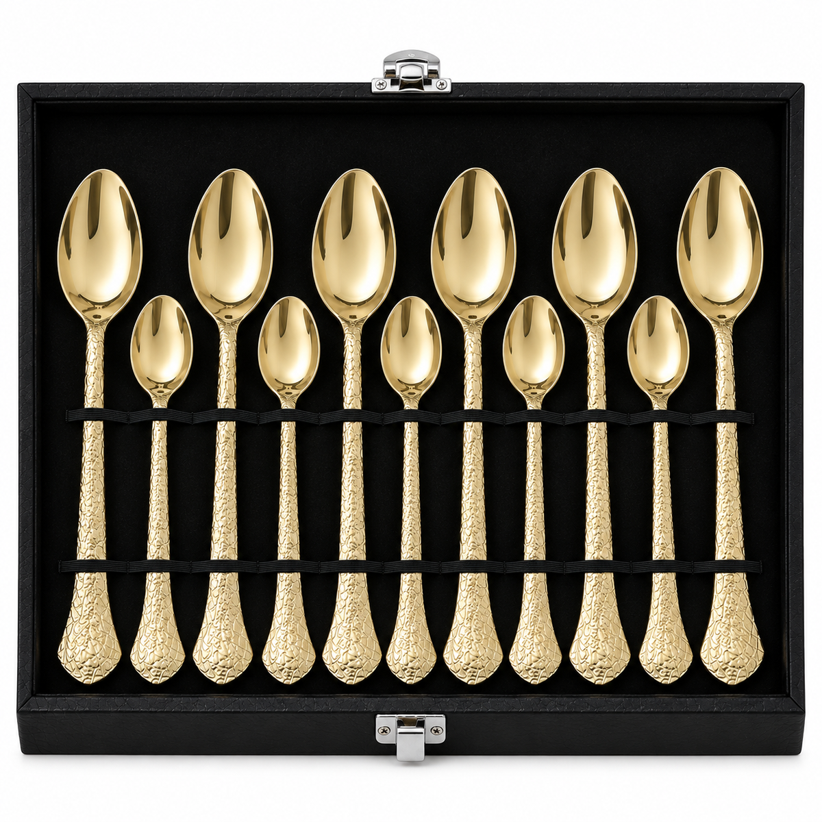 Hammered Antique Gold Cutlery Set – 24 Pcs