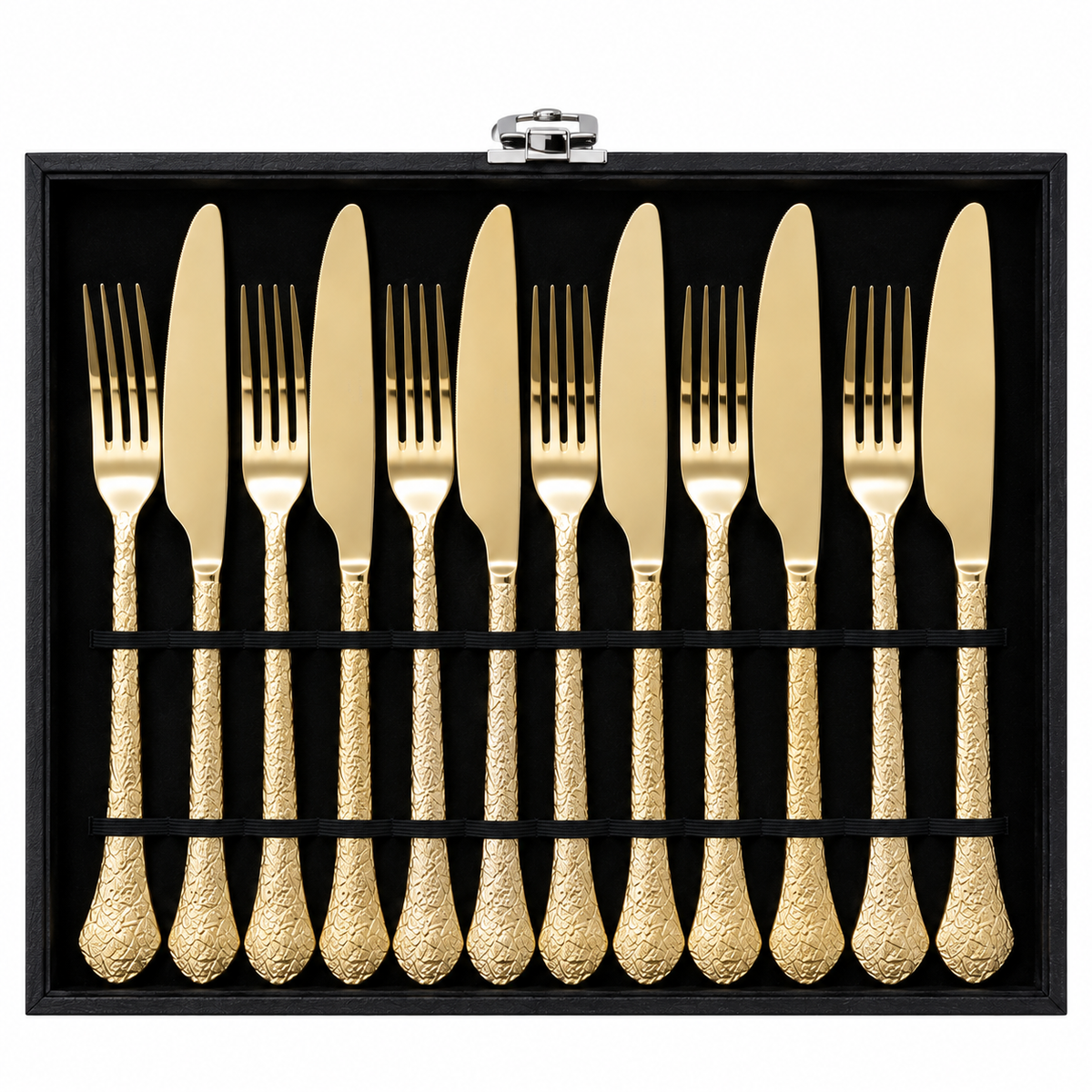 Hammered Antique Gold Cutlery Set – 24 Pcs