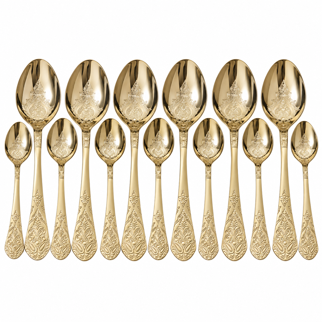Floral Vine Engraved Gold Cutlery Set – 24 Pcs