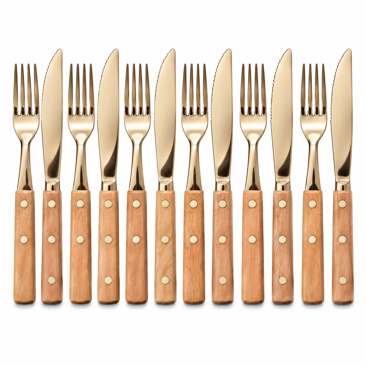 Royal Wood Champagne Gold Cutlery Set – 24 Pcs