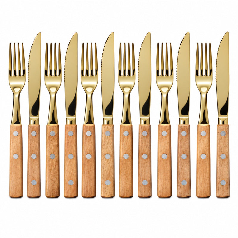 Royal Wood 24 Pcs Gold Cutlery Set